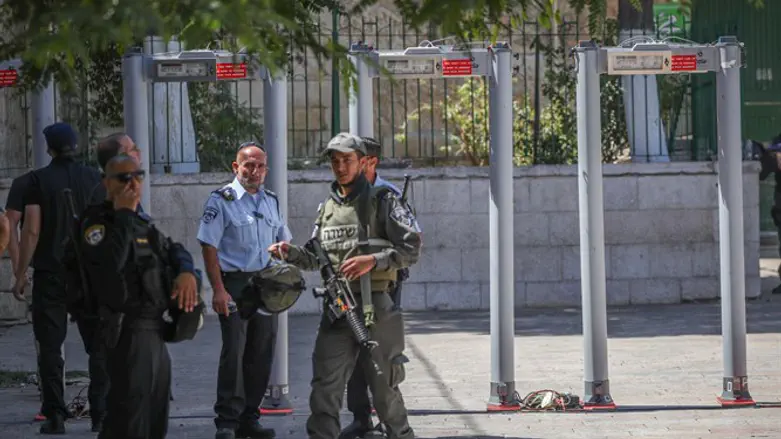 Metal detectors at entrance to Temple Mount