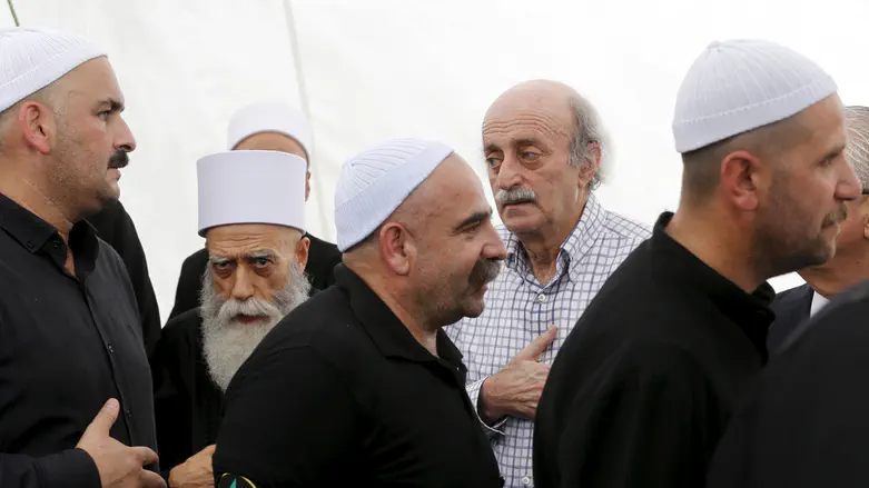 Walid Jumblatt (head uncovered) with Druze leaders