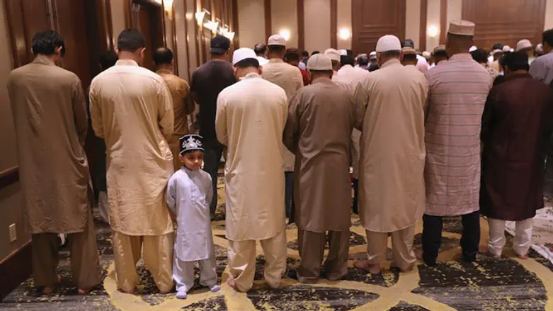 Muslims at a prayer service celebrating Eid-al-Fitr in Stamford, Connecticut
