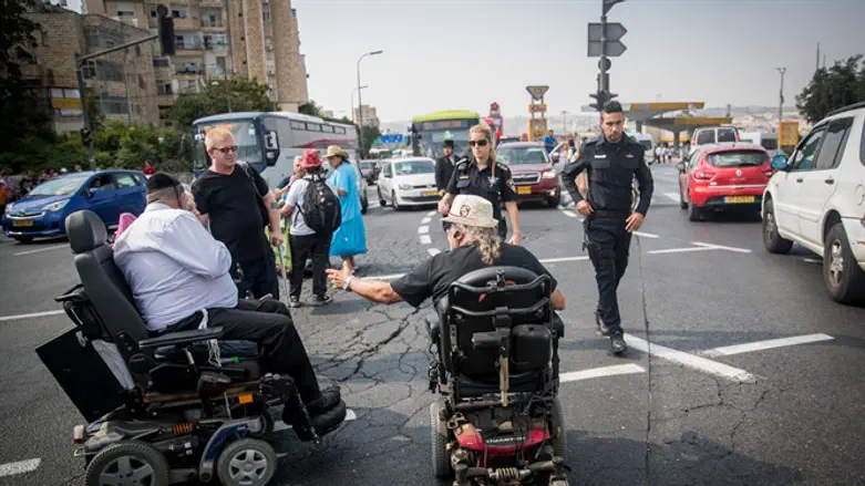 Disabled demonstration at entrance to Jerusalem