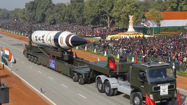 The Agni-5 missile displayed at a New Delhi parade in January 2013.