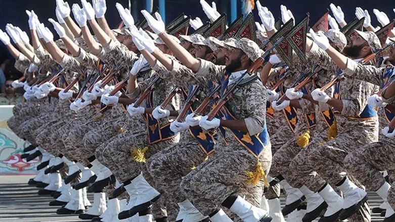 Iranian armed forces members march during the annual military parade in Tehran