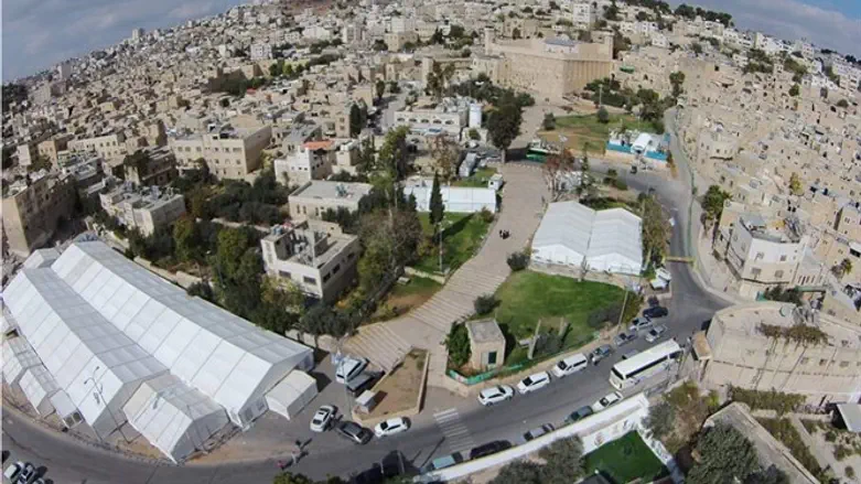 Massive tent erected to host the throngs in Hevron