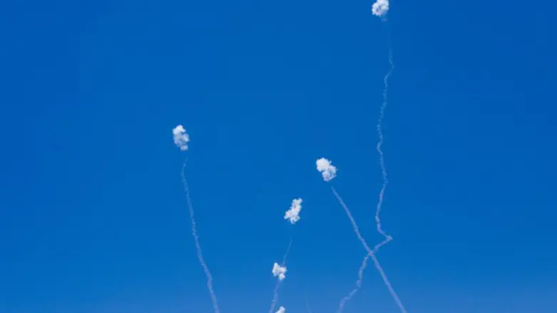 Iron Dome projectiles intercept rockets