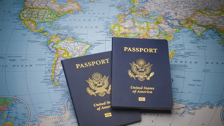 US passports on map