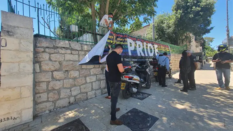 Re-hanging the LGBT banner at the US Embassy